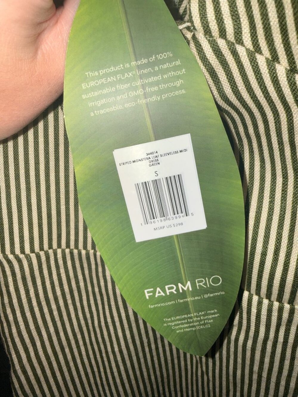 FARM Rio Striped Monstera Leaf Midi Dress